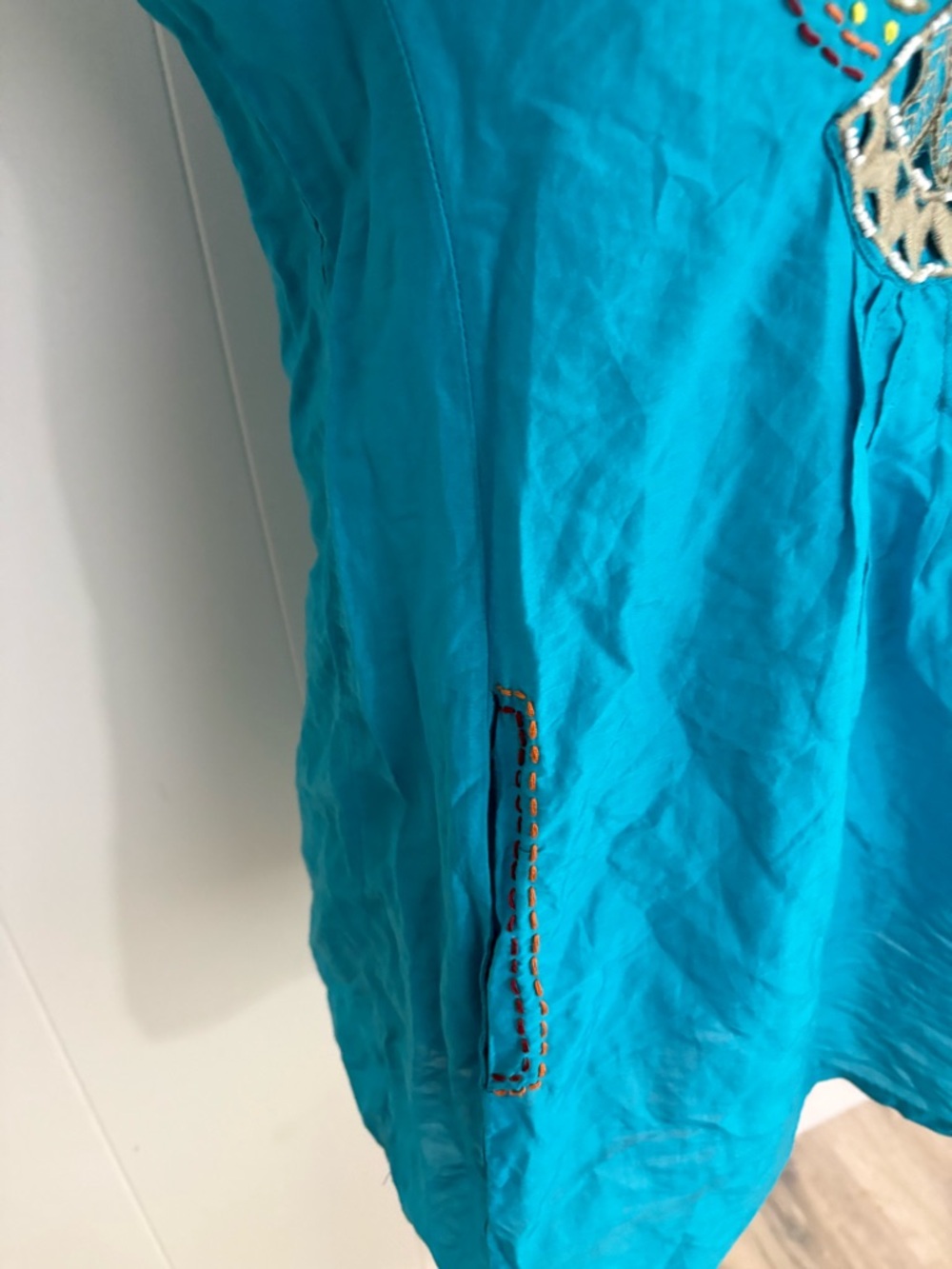 Nanette Lepore Turquoise Embroidered V-Neck Tunic - Picture 4 of 9